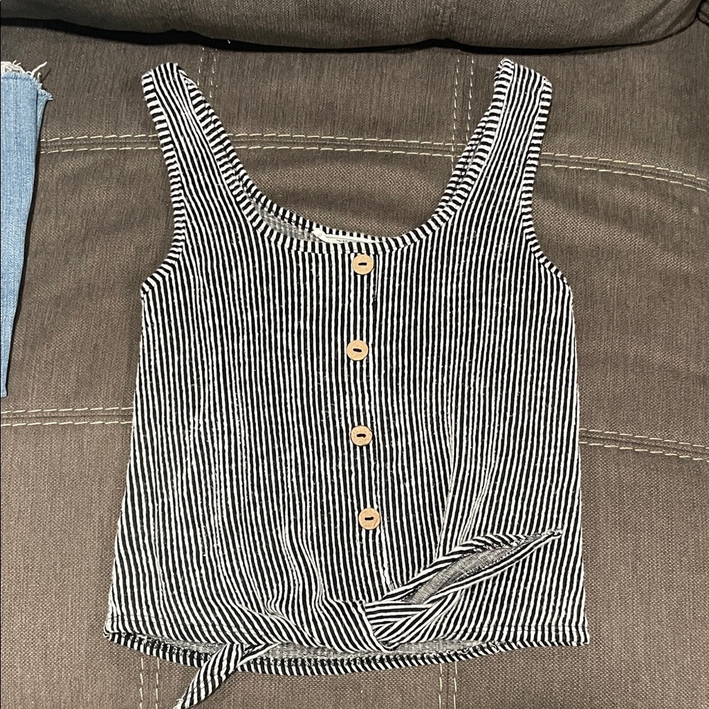 Caution To The Wind Black & White Striped Tank